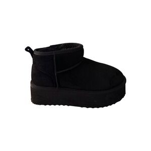 Black Platform Mini Ankle Boots Faux Fur Lined Suede Size 9 Shoes